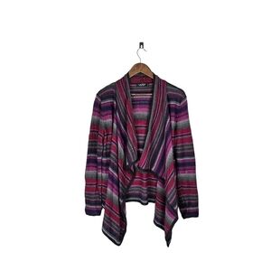 Ralph Lauren Striped Knit Pink Purple Grey Cardigan Sz M